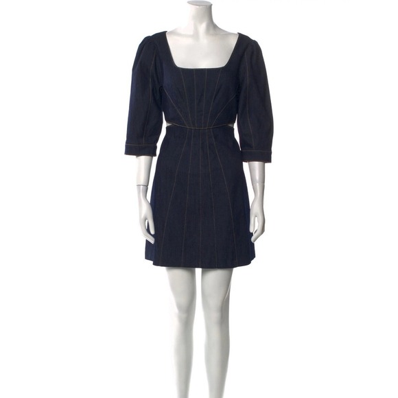 Cinq a Sept Denim Mini Dress NWT Cut-Outs Women's Size 00 Square Neckline - Picture 1 of 7